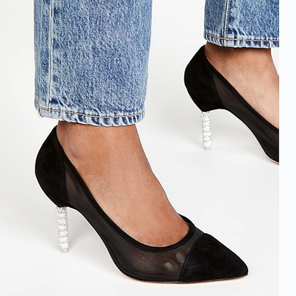 NWT$650 SOPHIA WEBSTER Jasmine Crystal Point Cap Toe Suede Mesh Pump Heel 39 8.5 - Picture 3 of 16